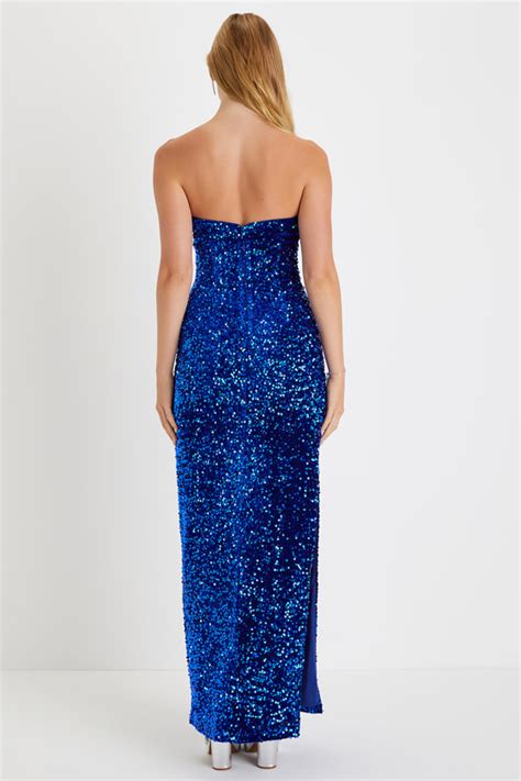 Royal Blue Sequin Dress Sequin Maxi Dress Strapless Gown Lulus