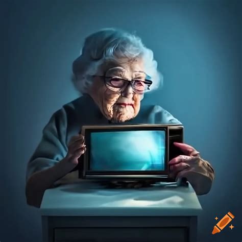 Elderly Woman Watching Tv At Night On Craiyon