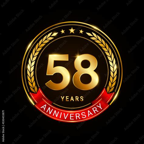 58 years anniversary, golden anniversary celebration logotype with red