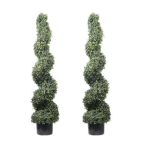 4' Spiral Boxwood Artificial Topiary Trees Indoor or Outdoor in Plastic Pot Front Porch Decor (2 ...