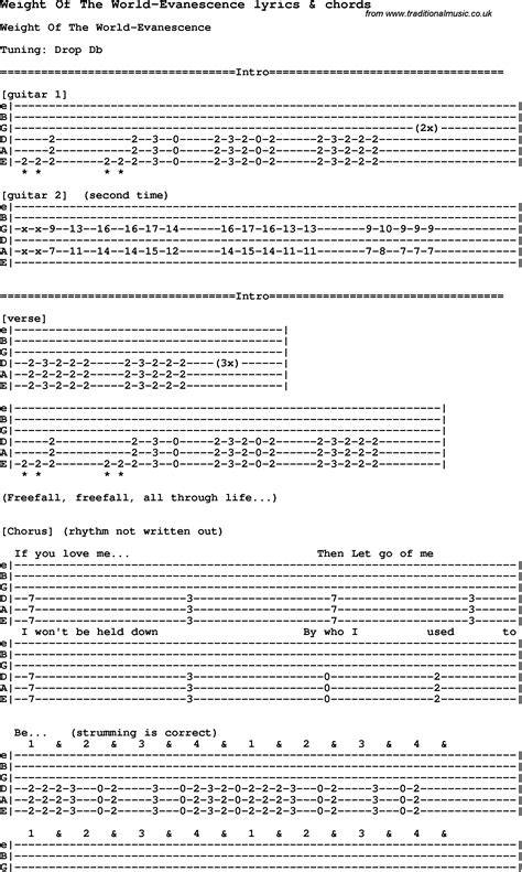 Love Song Lyrics for:Weight Of The World-Evanescence with chords.