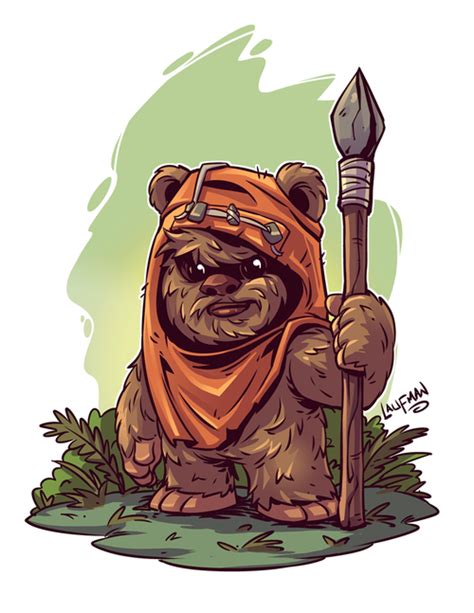 Ewok Print By Dereklaufman Star Wars Cartoon Star Wars Drawings