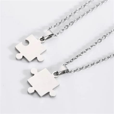 Stainless Steel Friendship Couple Necklace Stainless Steel Puzzle