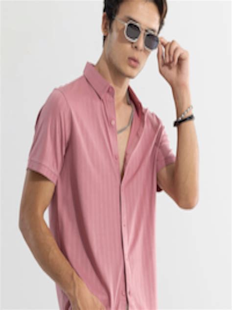 Buy Snitch Pink Classic Slim Fit Vertical Striped Spread Collar Cotton