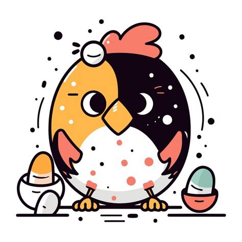 Premium Vector Cute Chicken With Eggs Vector Illustration In Line Art