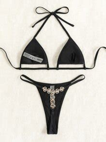 Gemstone Decor Micro Bra Thong Bikini Swimsuit SHEIN USA