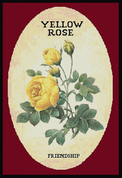 Yellow Rose Friendship Cross Stitch Needlepoint Pattern Approx 11x 16enlarged Bandw And