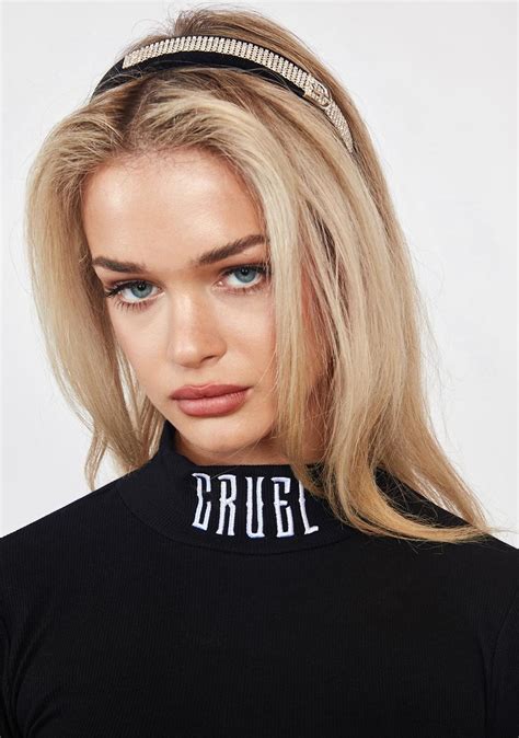 Current Mood Cruel Embroidered Mock Neck Top Black Dolls Kill