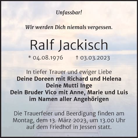 Traueranzeigen Von Ralf Jackisch Abschied Nehmen De