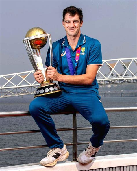 Australian Captain Pat Cummins Poses With The Icc Mens Cricket World