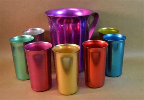 Aluminum Pitcher And Glasses Set Mid Century Anodized By Jossells Pitcher Aluminum Glassware