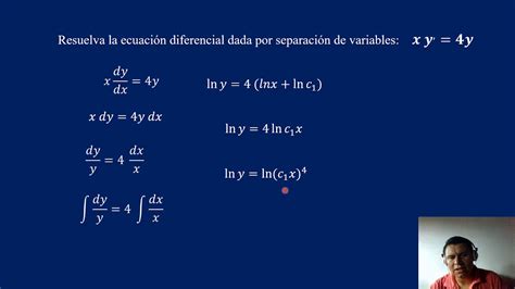 Ecuaciones Diferenciales Por Separaci N De Variables Ejemplo Youtube