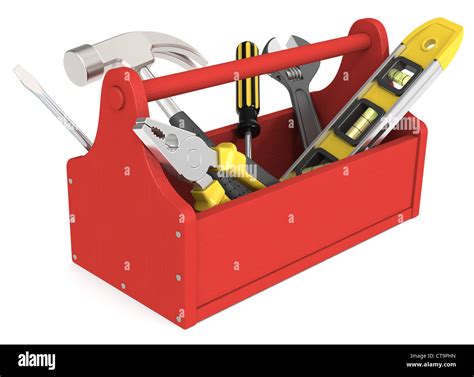 Toolbox Of Wood Painted Red Miscellaneous Tools Stock Photo Alamy