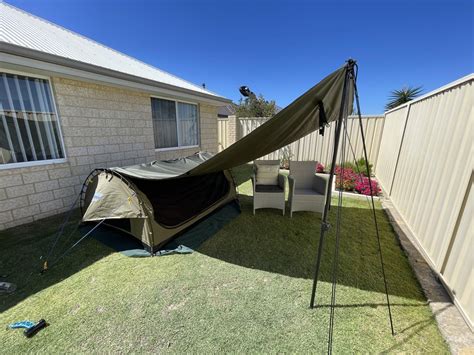 Added The Oztrail Universal Swag Awning To The Kings Double Daddy Deluxe Swag My Backyard Set