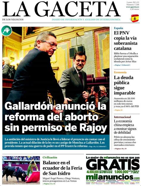 Periódico La Gaceta España Periódicos De España Edición De Lunes