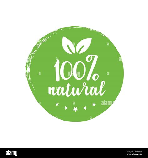 100 Percent Natural Round Label Green Stamp Natural Product Symbol