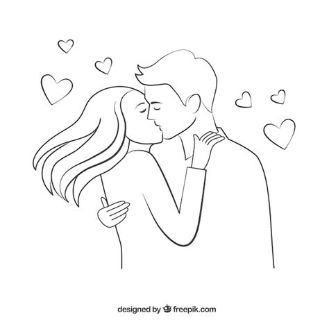 Desenho casal se beijando Vetor Grátis