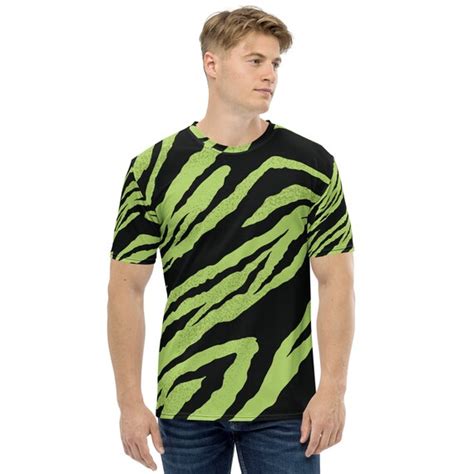 Green Tiger Striped Men S Designer T Shirt Etsy