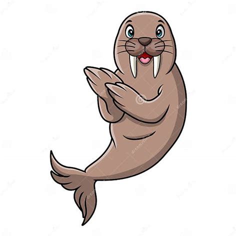 Cute Walrus Cartoon On White Background Stock Vector Illustration Of