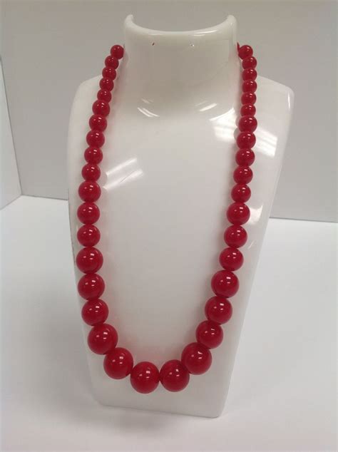 Vintage Monet Signed Chunky Red Bead Necklace Etsy Red Beaded