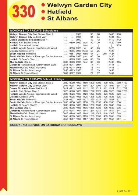 330 Bus Timetable Hatfield To Welwyn Garden City Fasci Garden