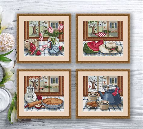 Set Of Seasons Cross Stitch Pattern Autumn Cross Stitch Etsy