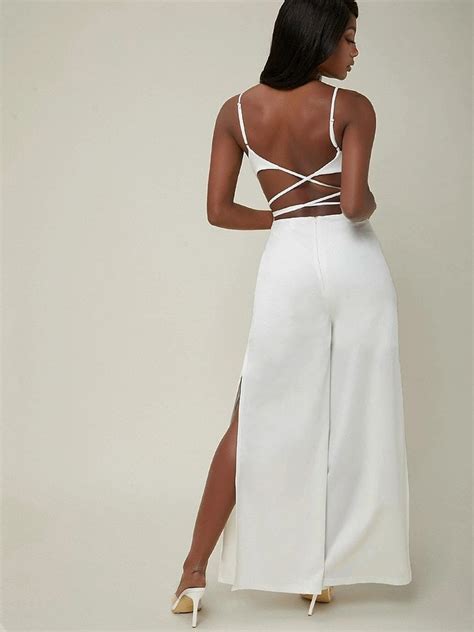 Crisscross Open Back High Slit Jumpsuit Stefano Wear