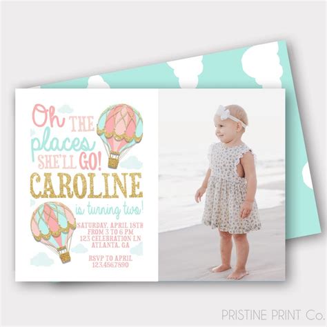 Hot Air Balloon Birthday Invitation Oh The Places She Will Etsy
