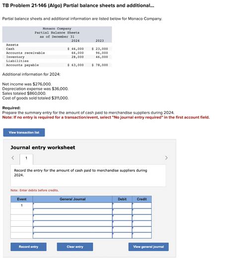 Solved TB Problem 21 146 Algo Partial Balance Sheets And Chegg