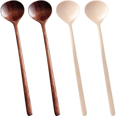 Lot De 4 Cuillères À Soupe En Bois À Long Manche 28 Cm Pour La Cuisine