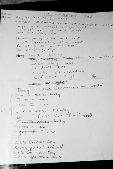 Dee Ramone S Original Handwritten Lyrics From Blitzkrieg Bop The