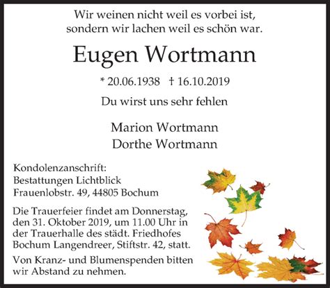 Traueranzeigen Von Eugen Wortmann Trauer In Nrw De