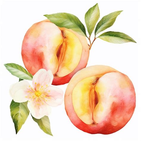 Premium AI Image There Are Two Peaches With Leaves And A Flower On A