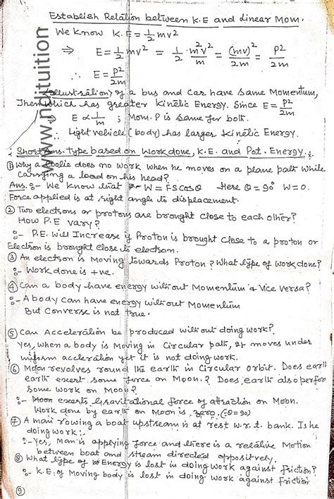 Work Energy And Power Handwritten Notes For Class 11th Work Energy And Power Energy Work