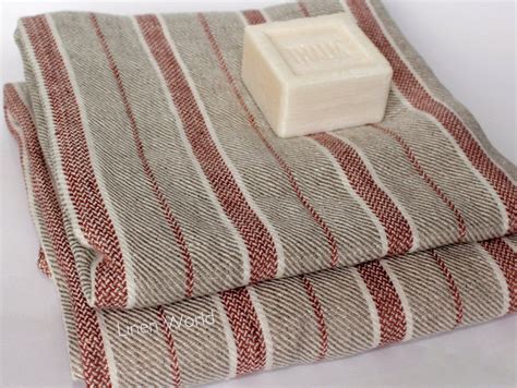 100 Linen Bath Towel Linen Beach Towe Grey Red Striped Etsy Linen