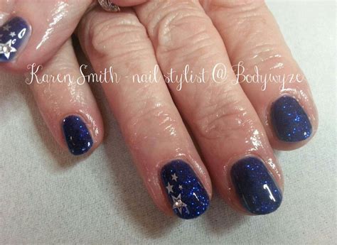 Bio Sculpture Overlays In Midnight Blue With Glitter Silver Stars And