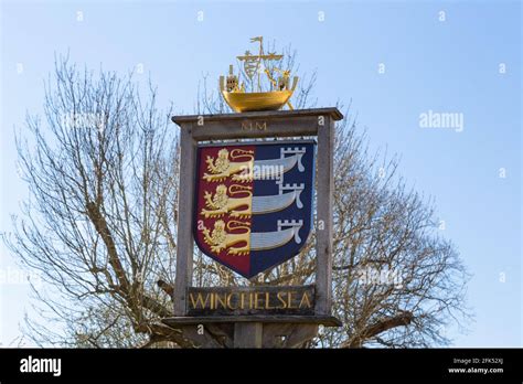 Winchelsea coat of arms, sign, east sussex, uk Stock Photo - Alamy