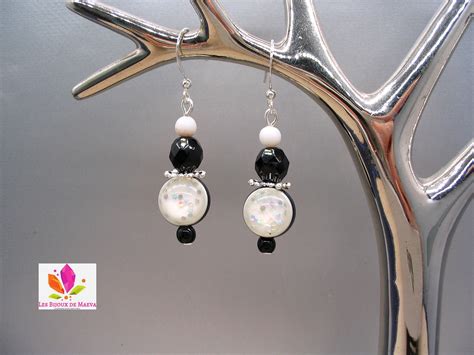 Boucles D Oreilles Noir Et Blanc Paillettes