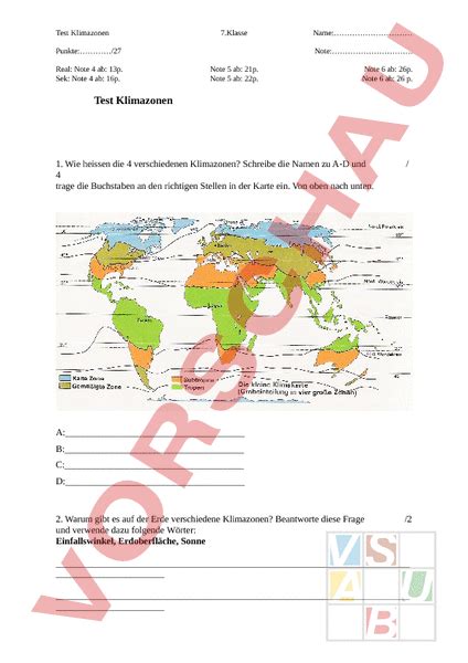 Arbeitsblatt Test Klimazonen Geographie Anderes Thema