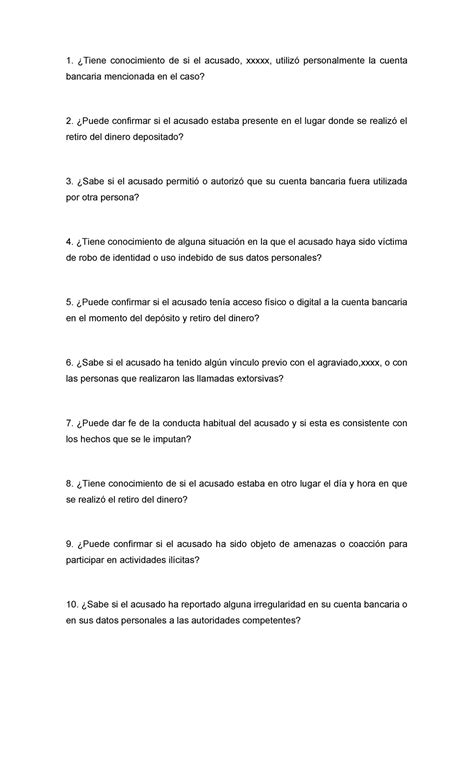 Preguntas de la Defensa en el Caso del Acusado - Studocu
