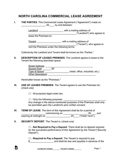 Free North Carolina Commercial Lease Agreement Template Pdf Word