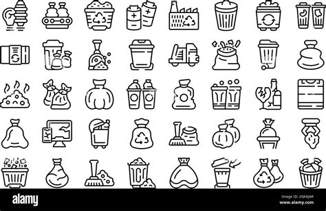 Bag For Trash Icons Set Outline Vector Garbage Rubish Dirty Food