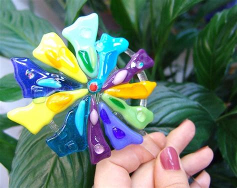 Garden Stake Flowers Fused Glass Garden Stakes Decor Flower Etsy