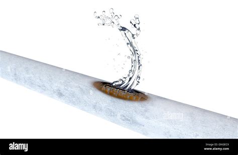 Bursted Frozen Copper Pipe With Water Leaking Out 3d Illustration