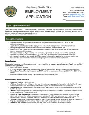 Fillable Online Employment Application Clay County Sheriff S Office