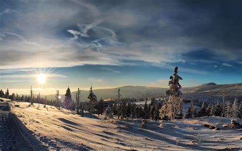 Wallpaper Sunlight Landscape Sunset Nature Sky Snow Winter