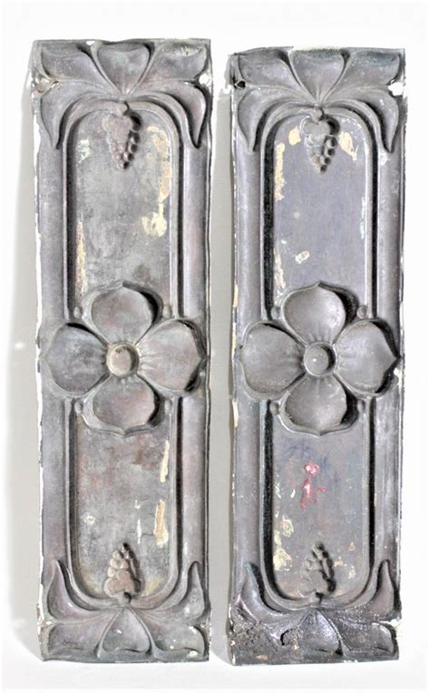 Pair Of Antique Brass Art Nouveau Door Push Plates With Fruit And