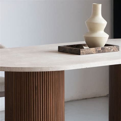 Balzac Table Travertin Et Bois Kasbah Design