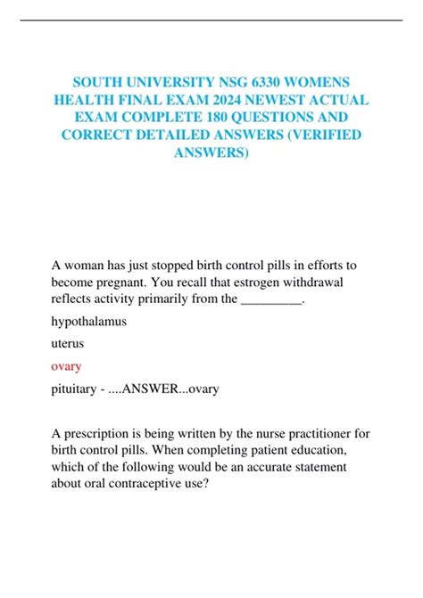 South University Nsg Womens Health Final Exam Newest Actual