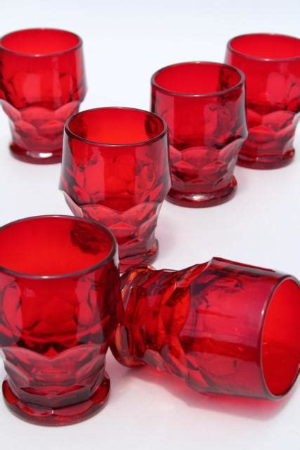 Vintage Ruby Red Glass Tumblers Georgian Pattern Drinking Glasses Viking Or Fenton